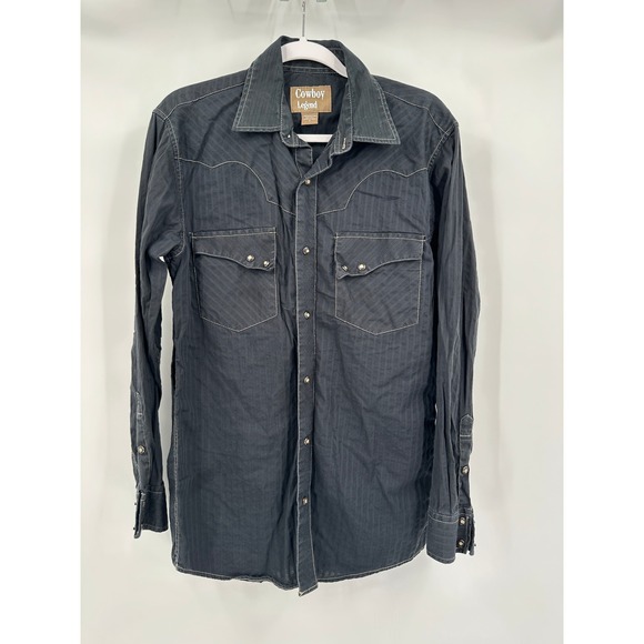 Cowboy Legend Mens Western Pearl Snap Shirt Size M Black Rodeo Americana Ranch - Picture 1 of 7